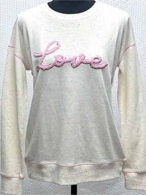 Sable Sky Love Sweatshirt Womens S Cream Pink Sequin Graphic NWT